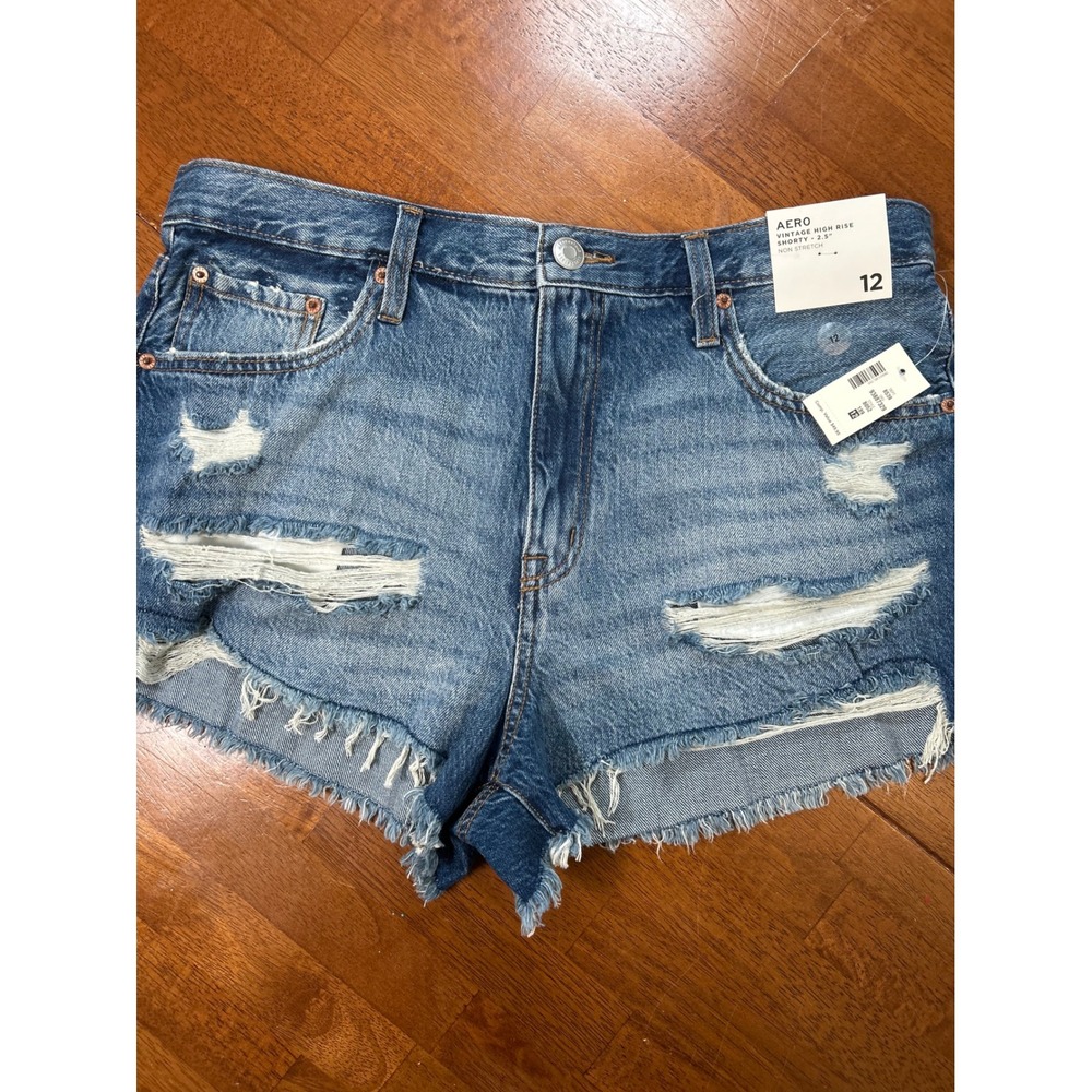 New Aeropostale Denim Shorts Womens 12 Blue Distressed Vintage High Rise Shorty